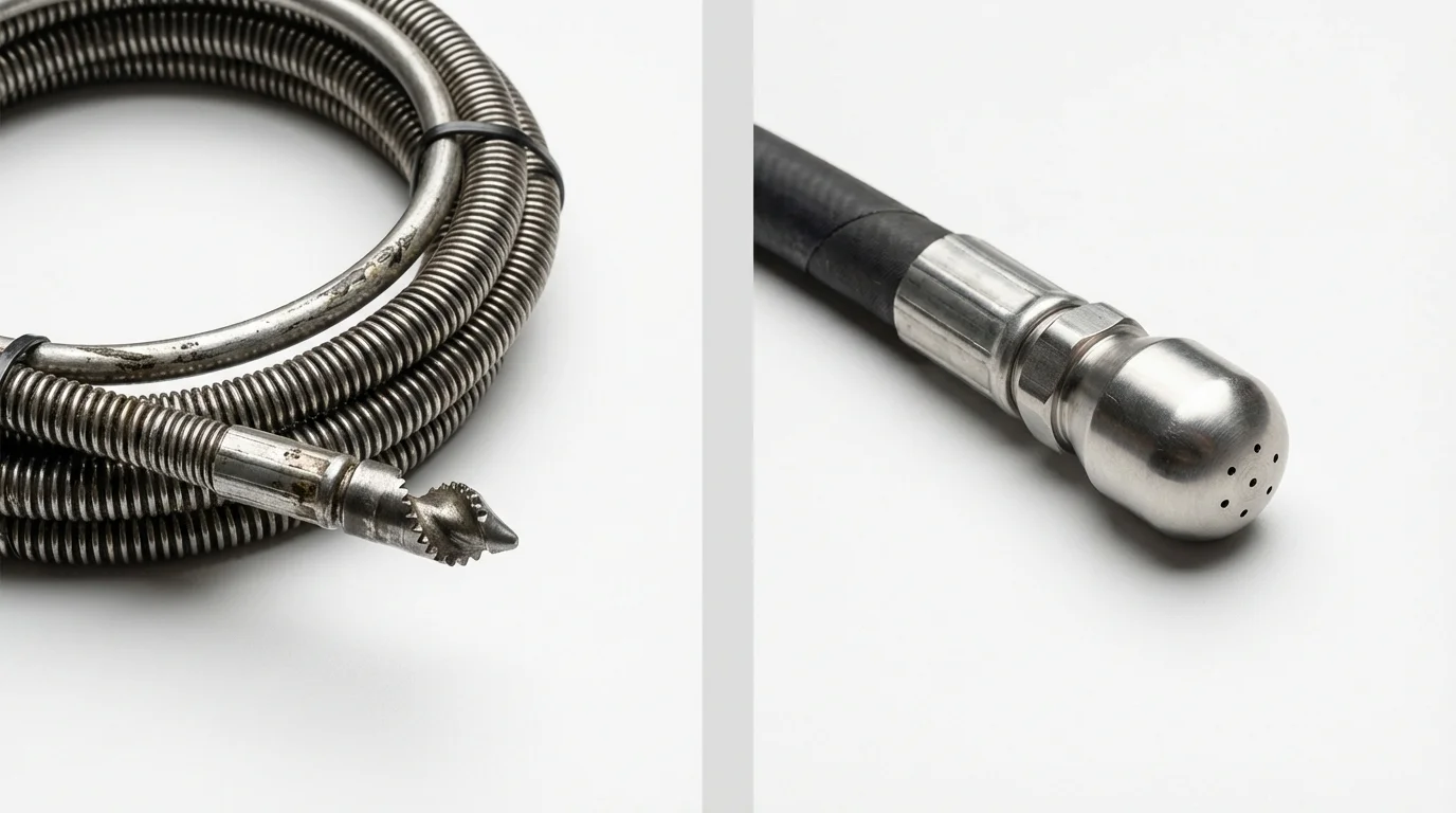 Drain snake cable and hydro jetting nozzle used for drain cleaning in Sonora, TX