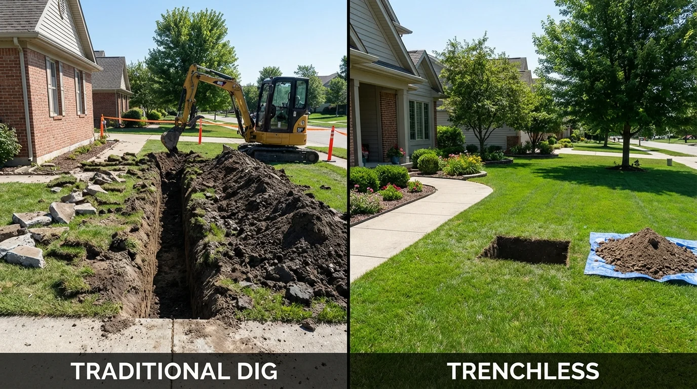 Trenchless sewer repair with minimal yard damage versus traditional excavation in Sonora, TX